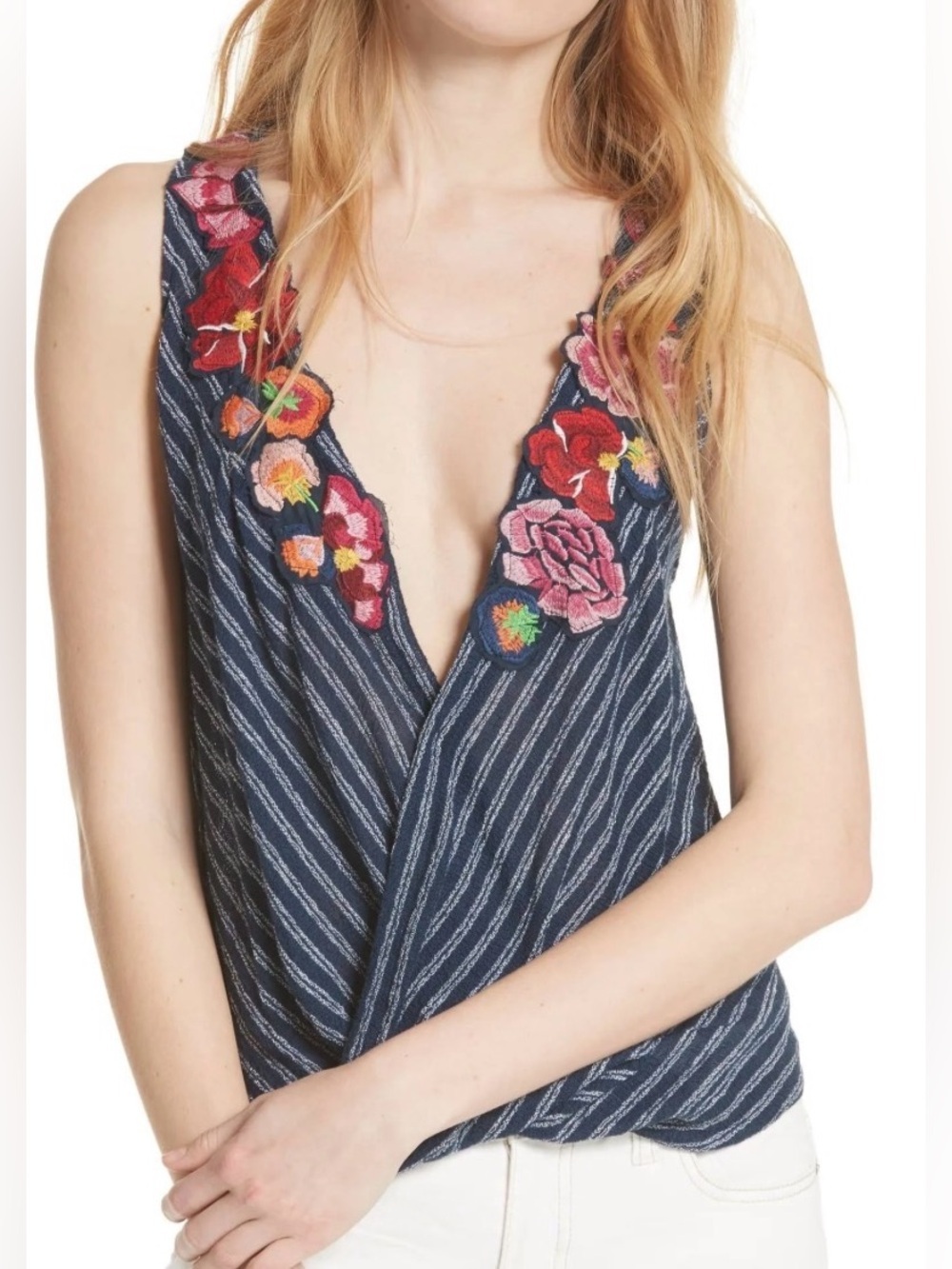 Free People Frida embroidered tank top, small